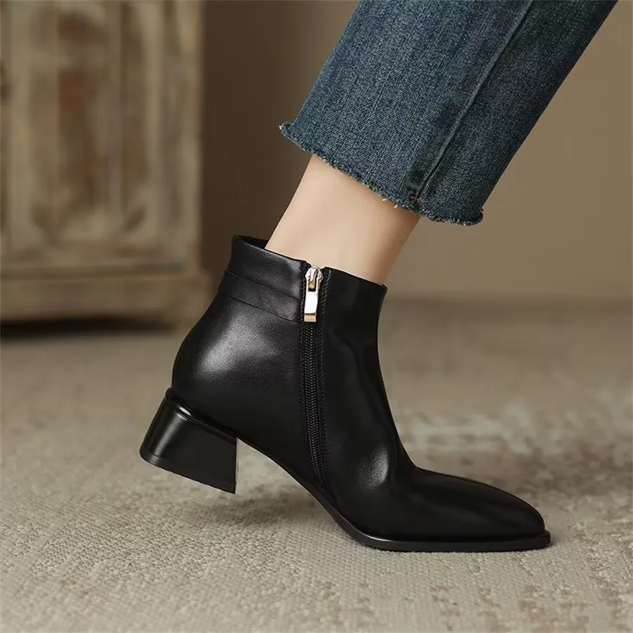 Elegant Cow Leather Pointed Toe Tall Ankle Boots