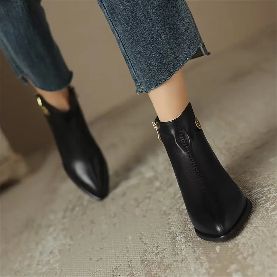 Elegant Cow Leather Pointed Toe Tall Ankle Boots