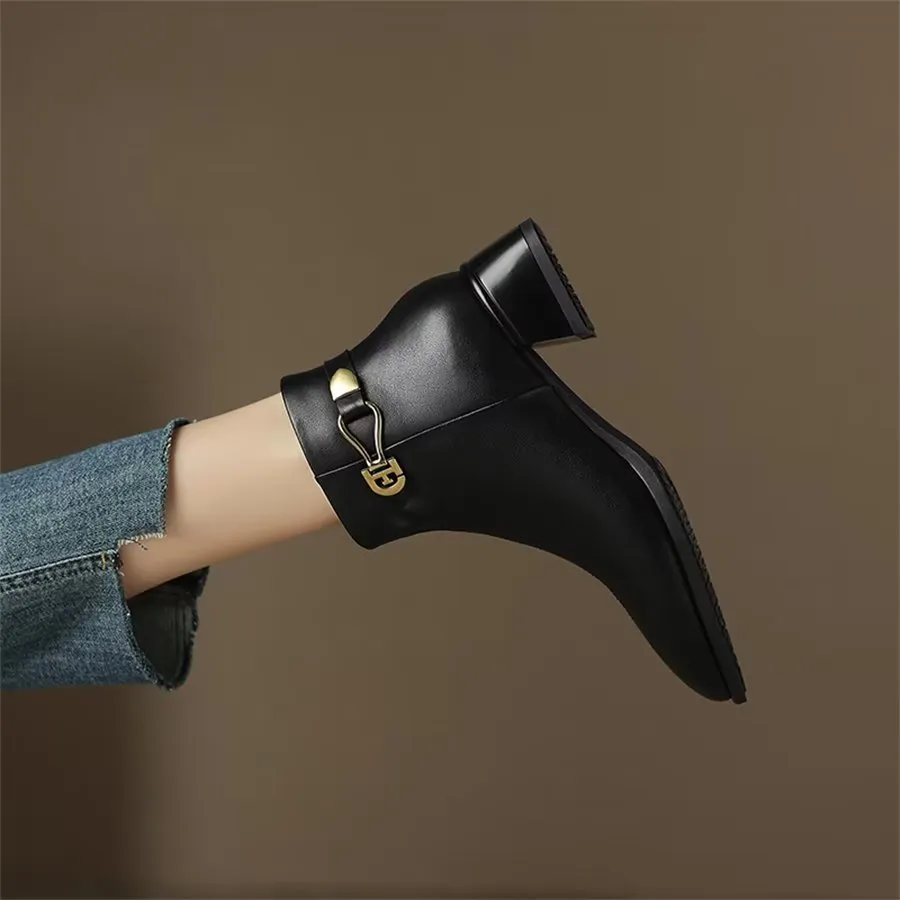 Elegant Cow Leather Pointed Toe Tall Ankle Boots