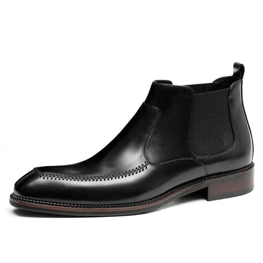 Elegant Leather Square Toe Chelsea Ankle Boots