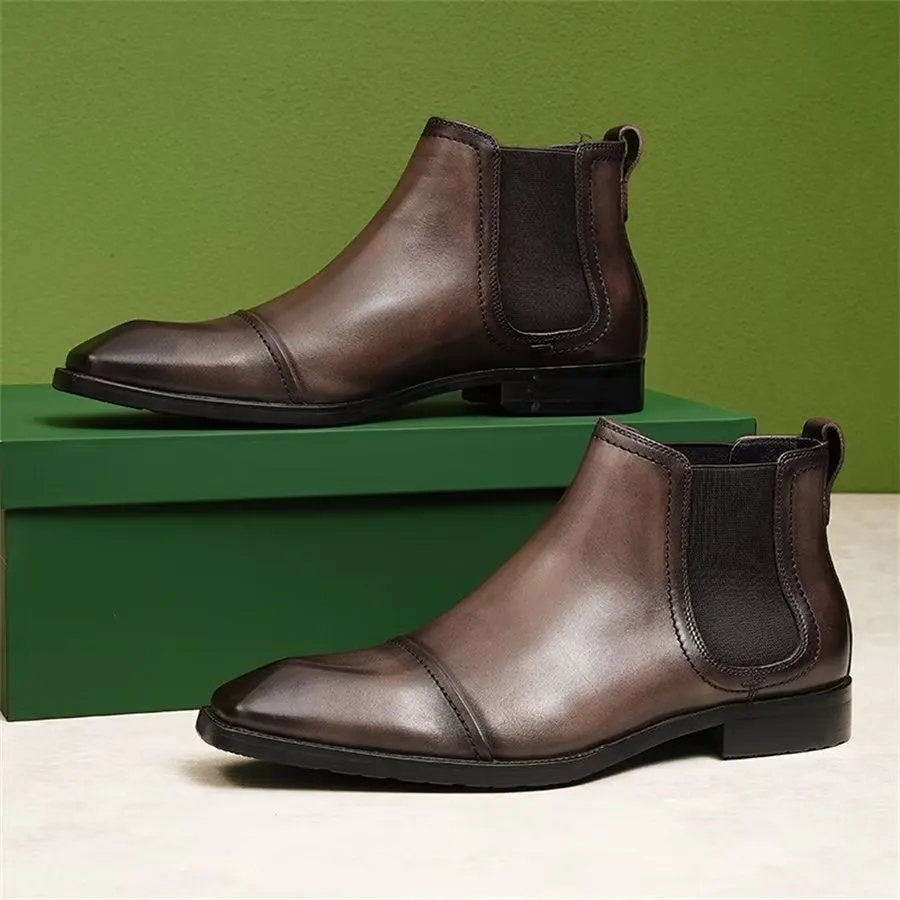 Elegant Leather Square Toe Patent Chelsea Ankle Boots