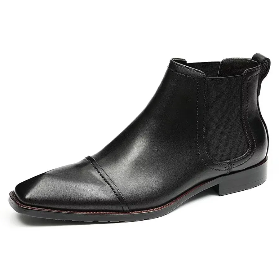 Elegant Leather Square Toe Patent Chelsea Ankle Boots