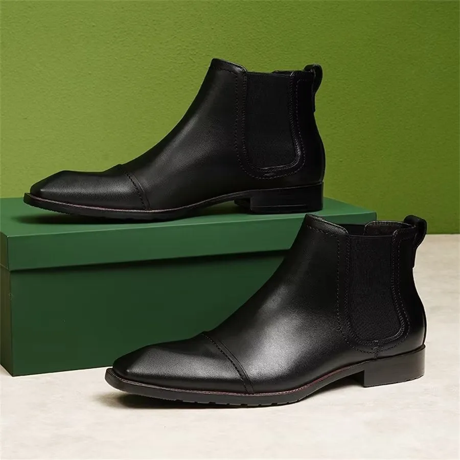 Elegant Leather Square Toe Patent Chelsea Ankle Boots