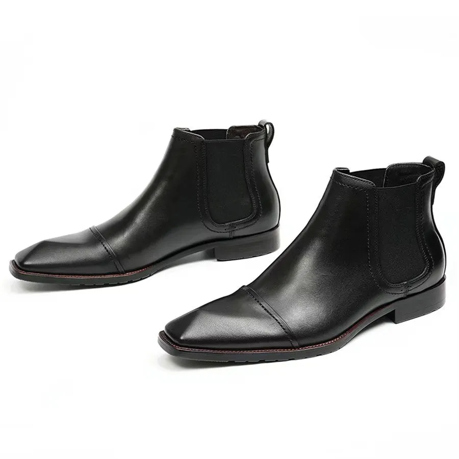 Elegant Leather Square Toe Patent Chelsea Ankle Boots