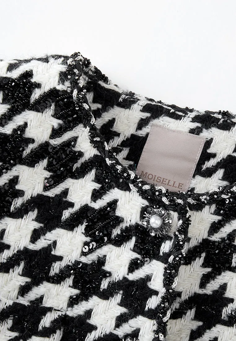 Embellished Black-and-white Houndstooth Jacket