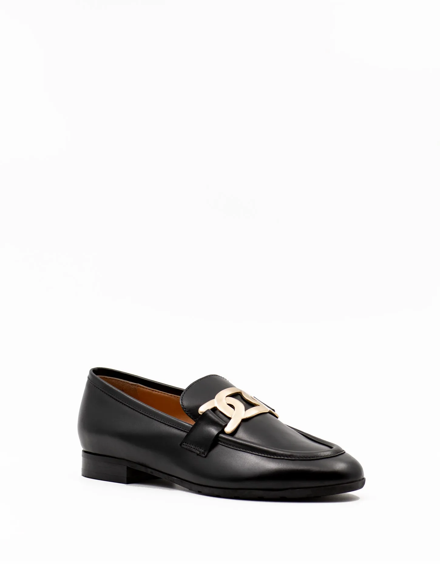 Embellished black leather loafers