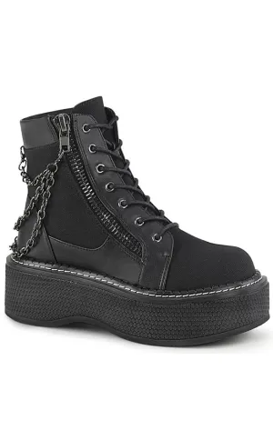 EMILY-114 Black Chain Canvas Boots