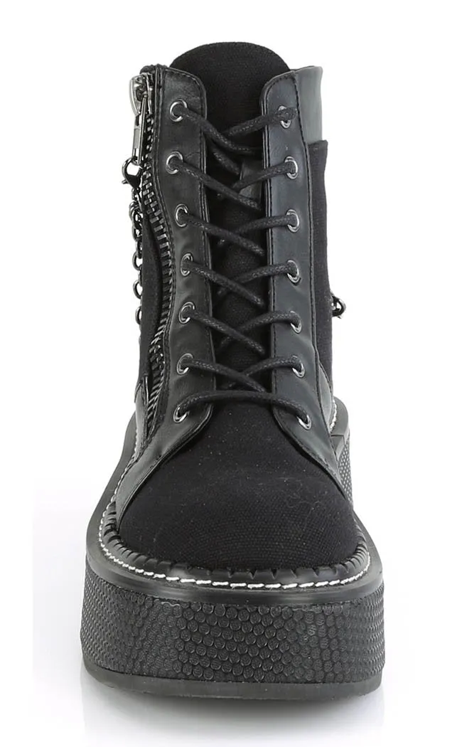 EMILY-114 Black Chain Canvas Boots