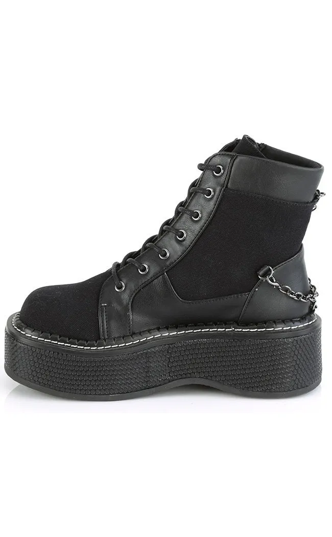 EMILY-114 Black Chain Canvas Boots