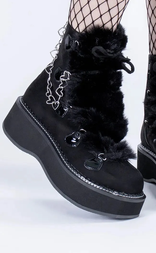 EMILY-55 Black Suede-Faux Fur Ankle Boots (AU Stock)