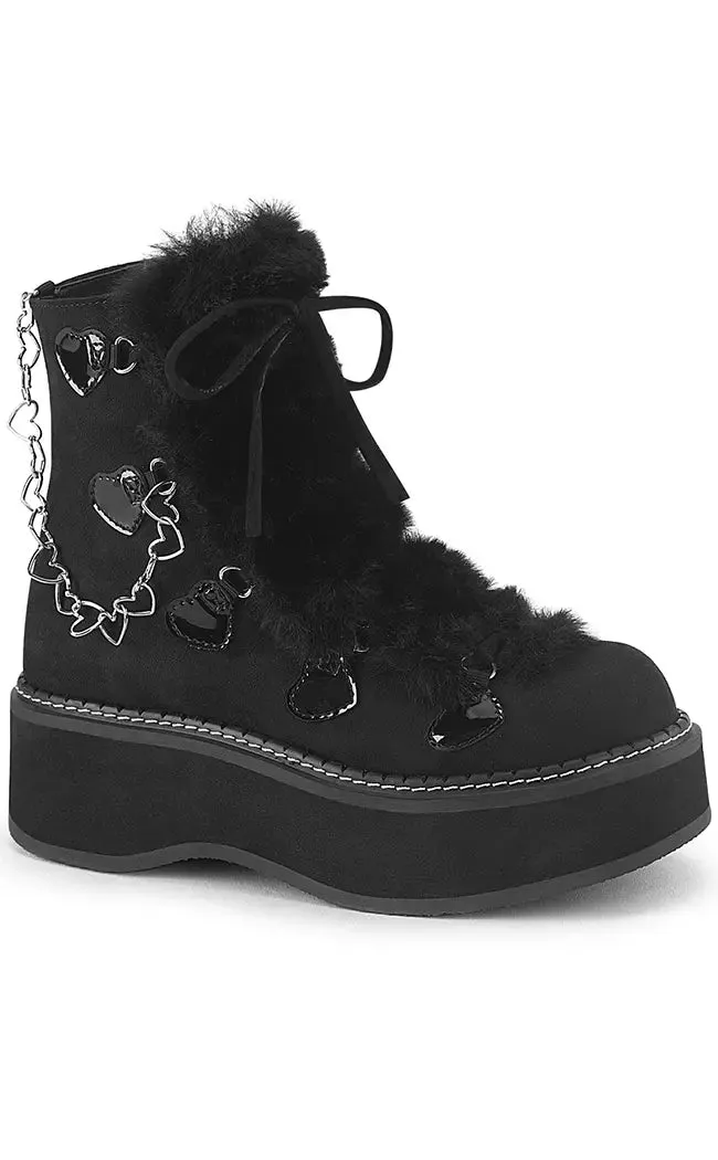 EMILY-55 Black Suede-Faux Fur Ankle Boots (AU Stock)