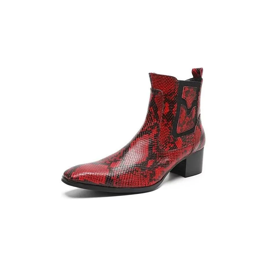 Exotic Serpent Leather Zipper Dress Boots