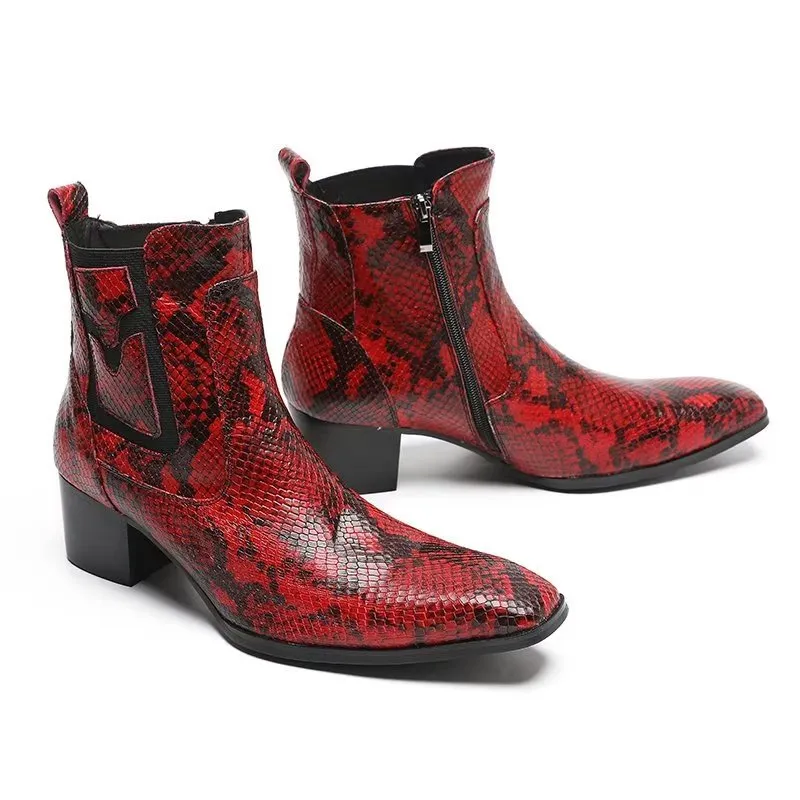 Exotic Serpent Leather Zipper Dress Boots