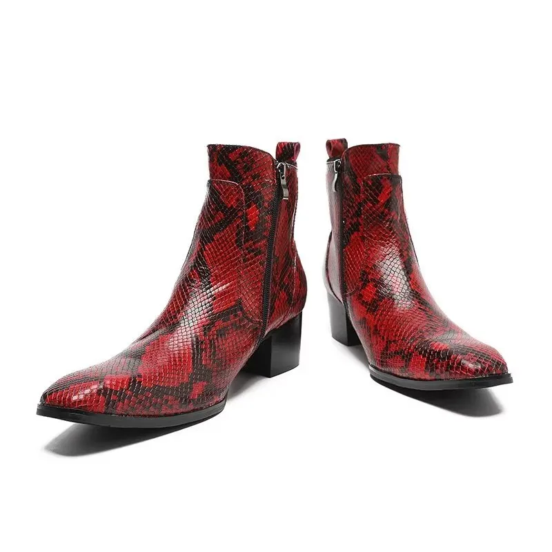 Exotic Serpent Leather Zipper Dress Boots