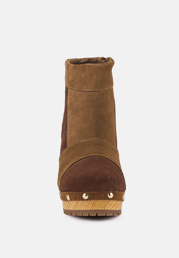 HURON Brown Fine Suede Patchwork Ankle Boots