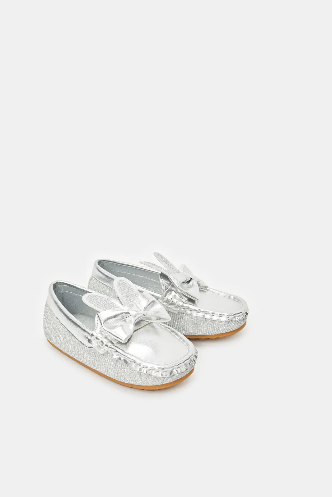 Infant Girls Silver Glitter Loafers