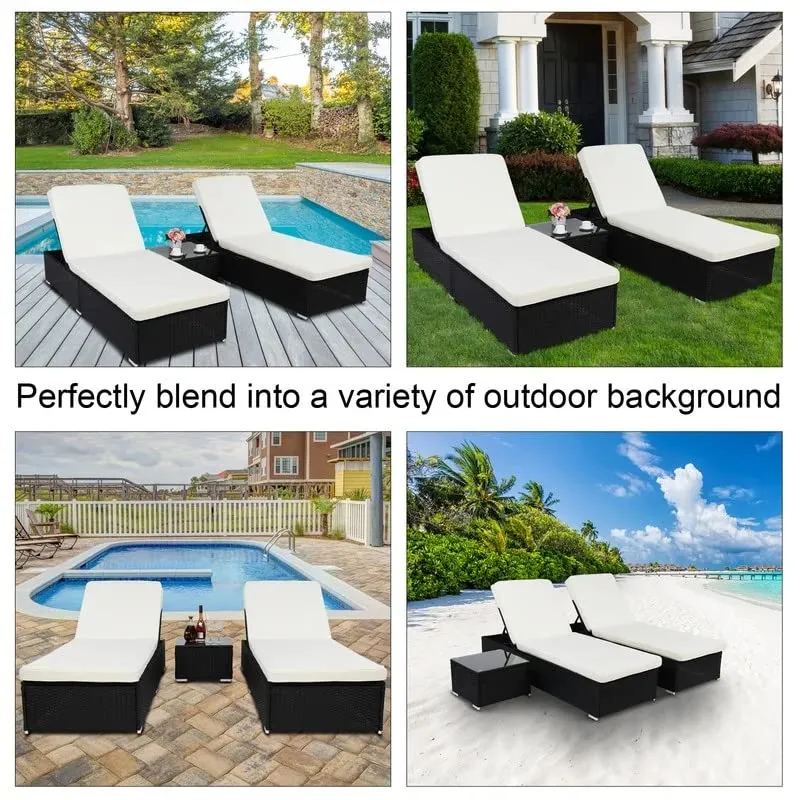 Jean Outdoor Swimming Poolside Lounger (Set of 2 ) With 1 Side Table (Black  White)