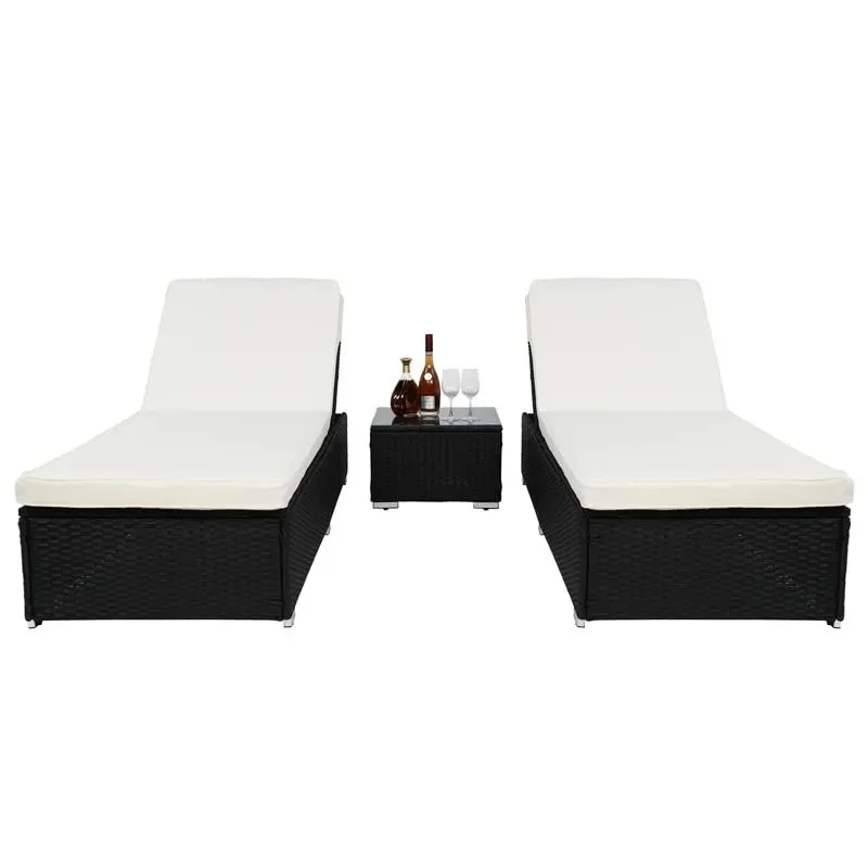 Jean Outdoor Swimming Poolside Lounger (Set of 2 ) With 1 Side Table (Black  White)