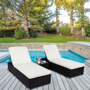 Jean Outdoor Swimming Poolside Lounger (Set of 2 ) With 1 Side Table (Black  White)