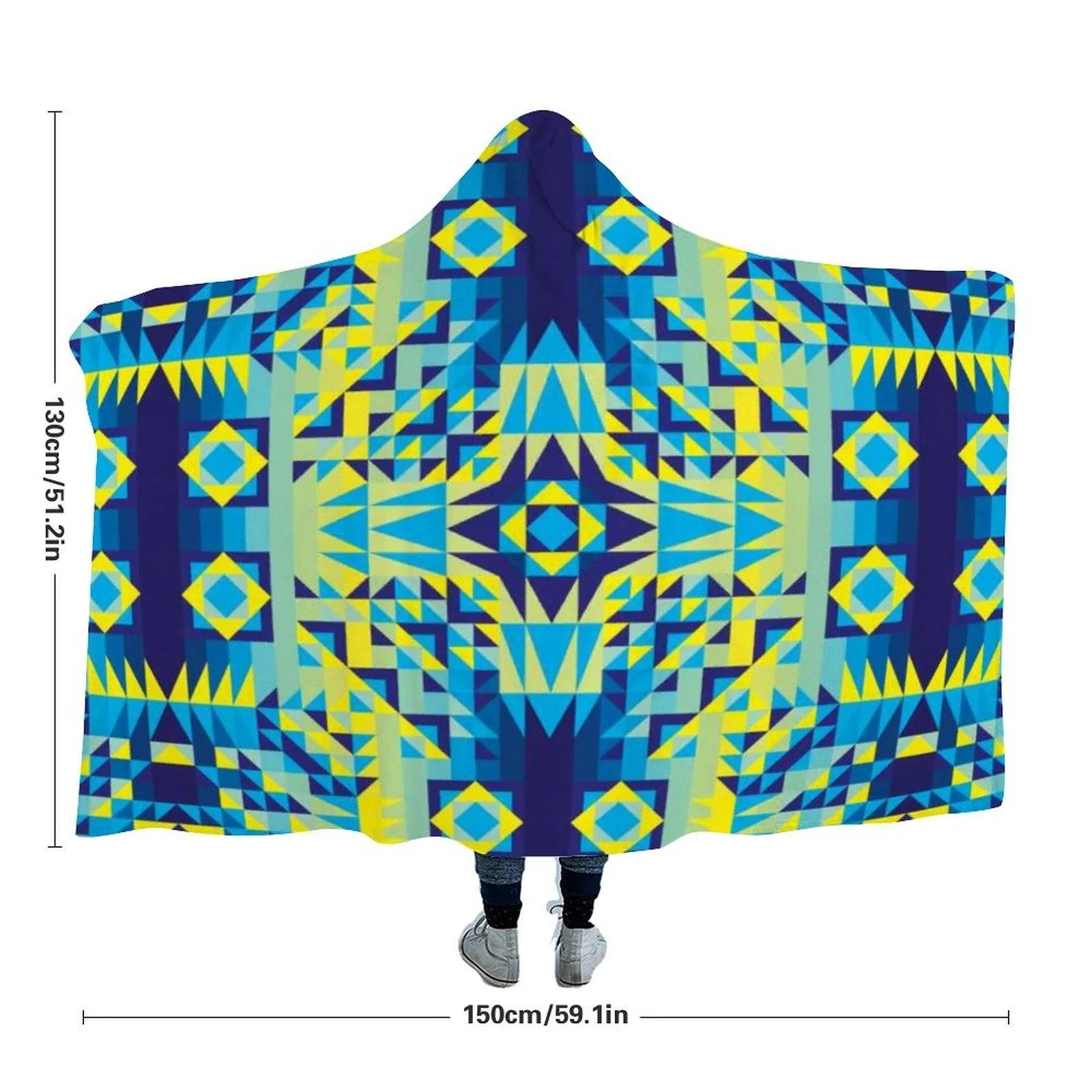 Kaleidoscope Jaune Bleu Hooded Blanket