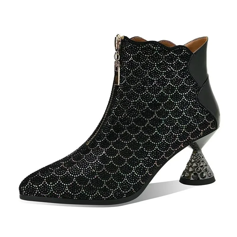 LeatherLux Exotic Texture Autumn Ankle Boots