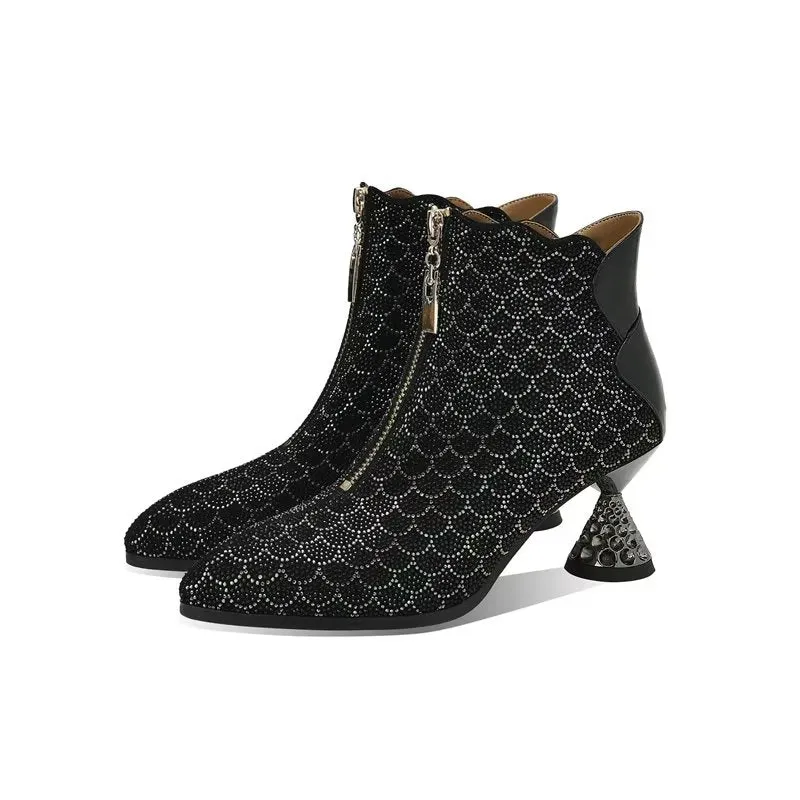 LeatherLux Exotic Texture Autumn Ankle Boots