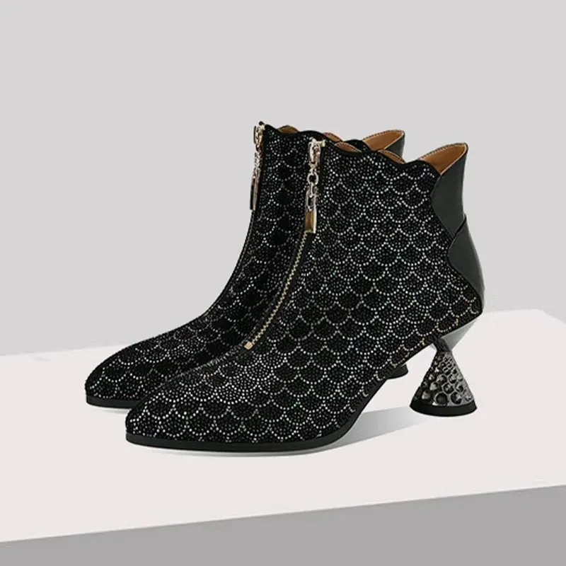 LeatherLux Exotic Texture Autumn Ankle Boots