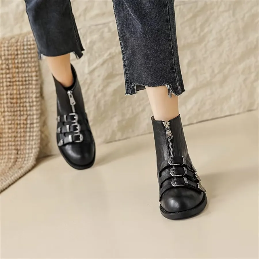 LeatherLux Metal Accent Chic Ankle Boots