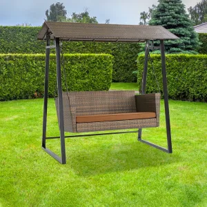 Lince Double Seater Hanging Swing With Stand For Balcony, Garden Swing (Brown)