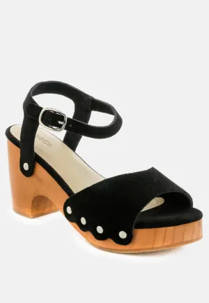 LIONA Black Studded Suede Wooden Clogs