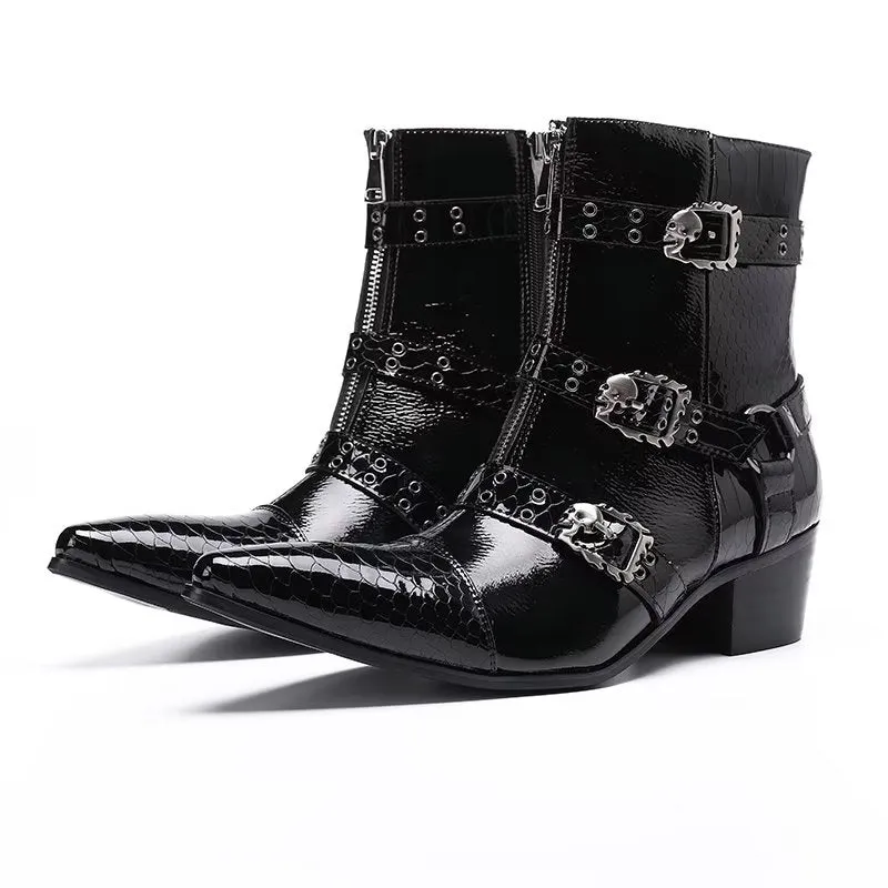 LuxeCroc Pattern Leather Dress Boots