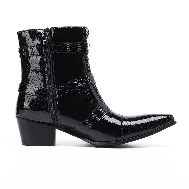 LuxeCroc Pattern Leather Dress Boots