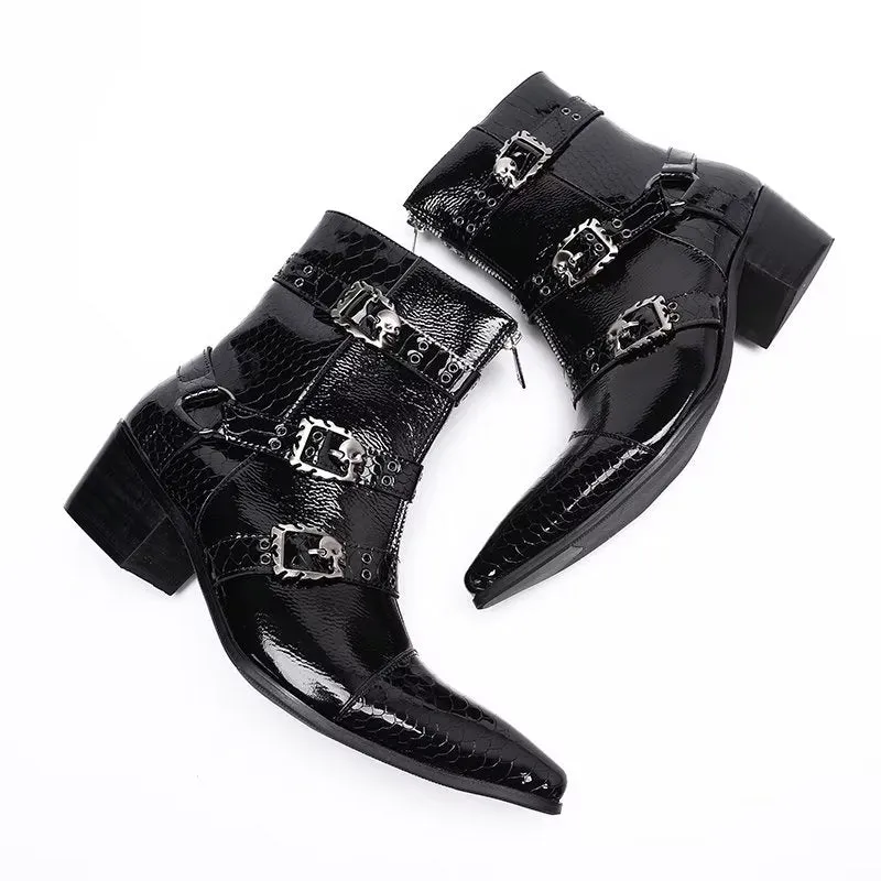 LuxeCroc Pattern Leather Dress Boots