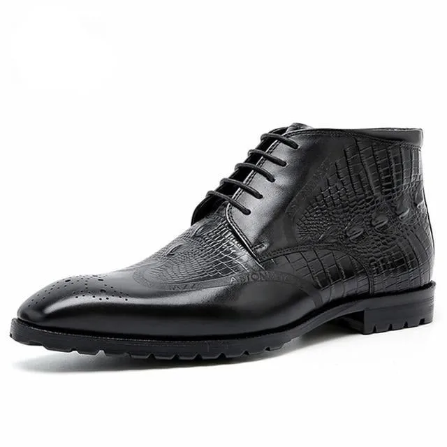 LuxeCroco Genuine Leather Lace-Up Exotic Ankle Boots