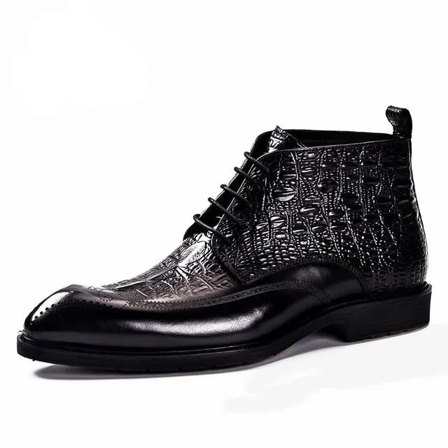 LuxeCroco Genuine Leather Lace-Up Exotic Ankle Boots