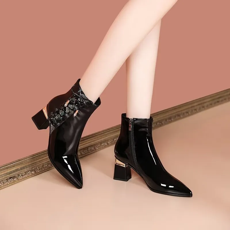 LuxeLeather Chic Pointed Ankle Boots