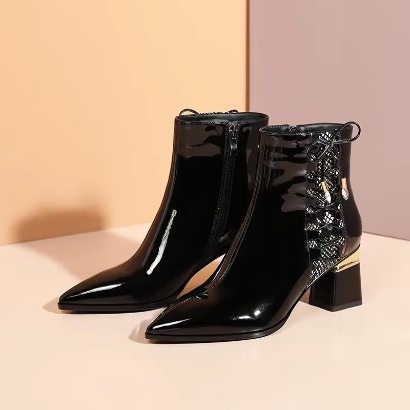 LuxeLeather Chic Pointed Ankle Boots