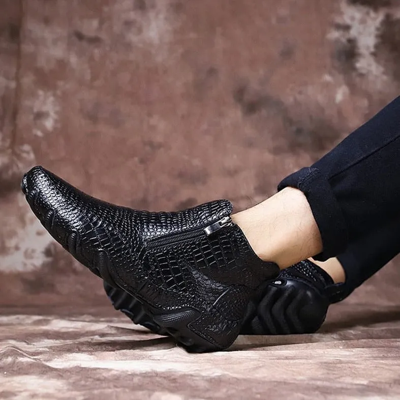 Luxury British Alligator Leather Slip-On Ankle Boots