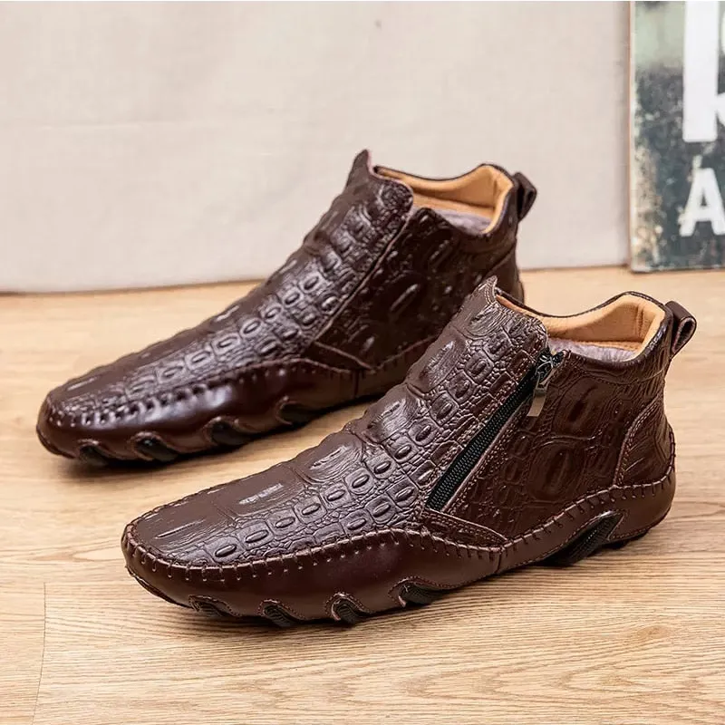 Luxury British Alligator Leather Slip-On Ankle Boots