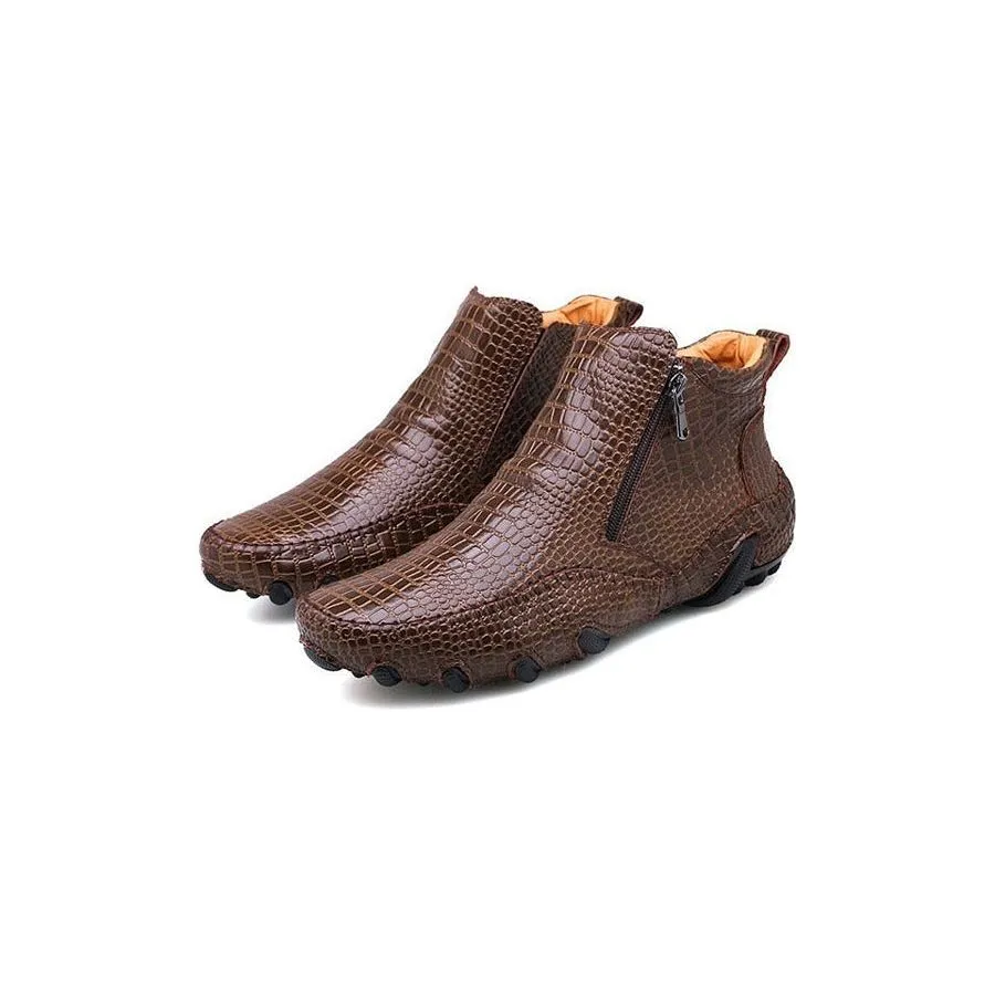 Luxury British Alligator Leather Slip-On Ankle Boots