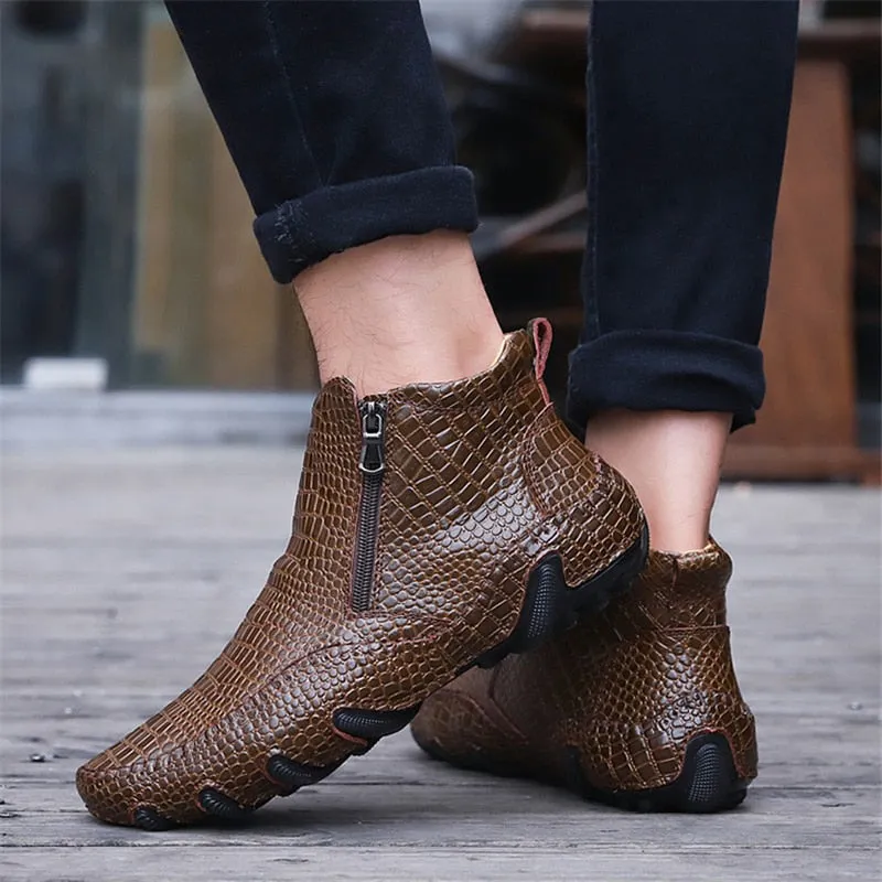 Luxury British Alligator Leather Slip-On Ankle Boots