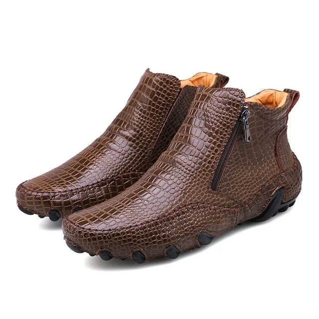 Luxury British Alligator Leather Slip-On Ankle Boots