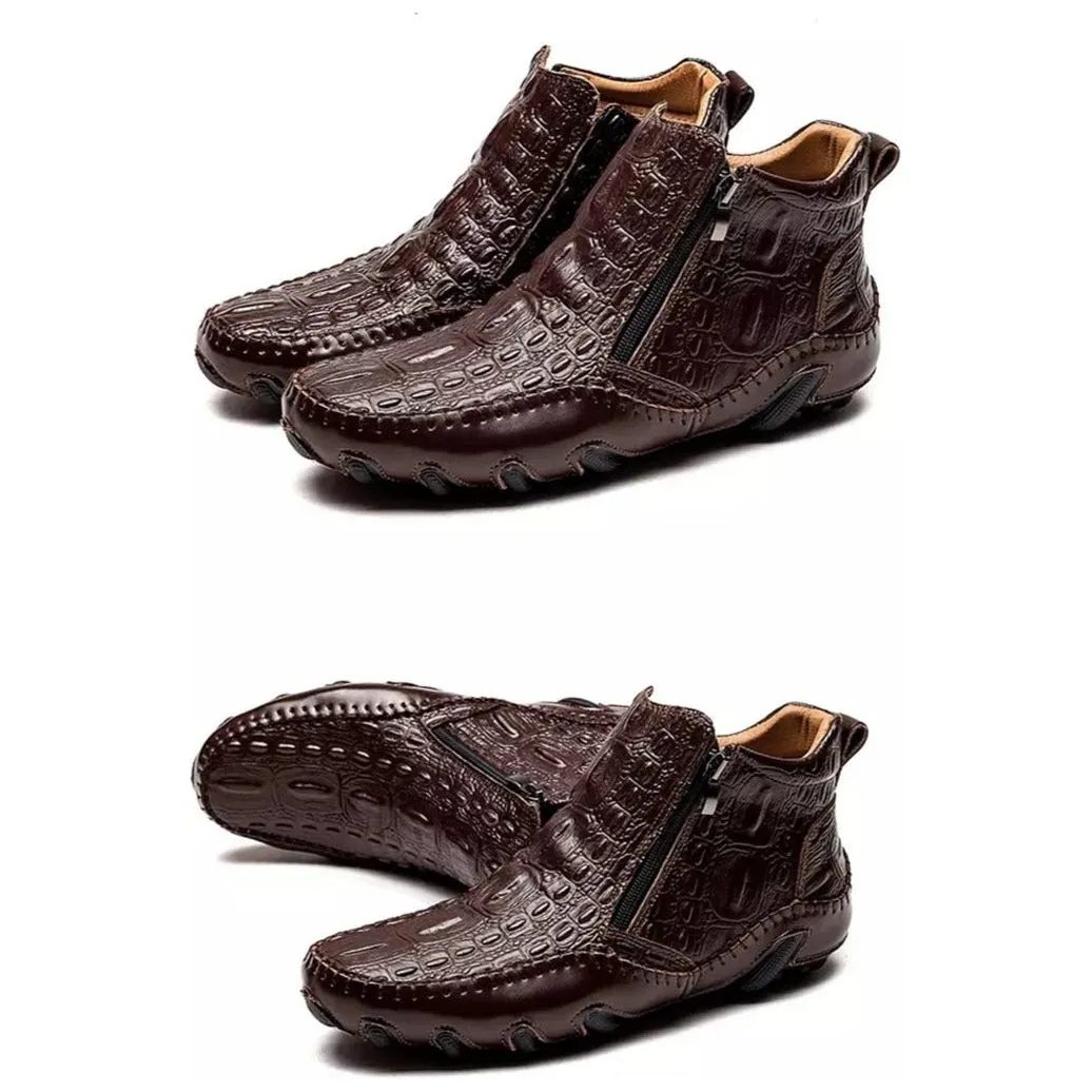 Luxury British Alligator Leather Slip-On Ankle Boots