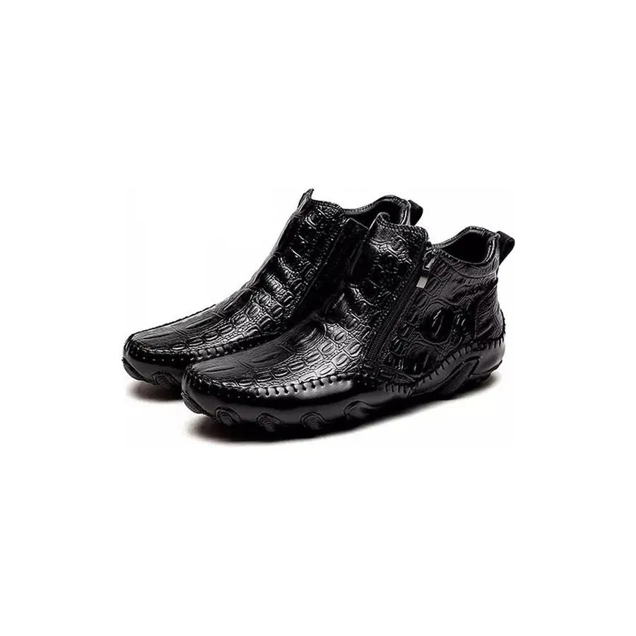 Luxury British Alligator Leather Slip-On Ankle Boots