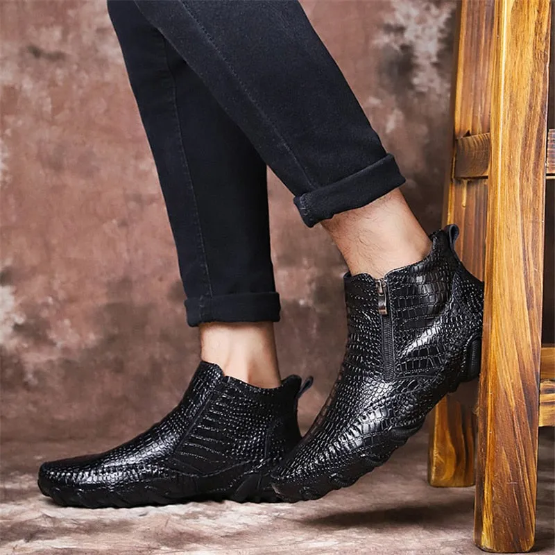 Luxury British Alligator Leather Slip-On Ankle Boots