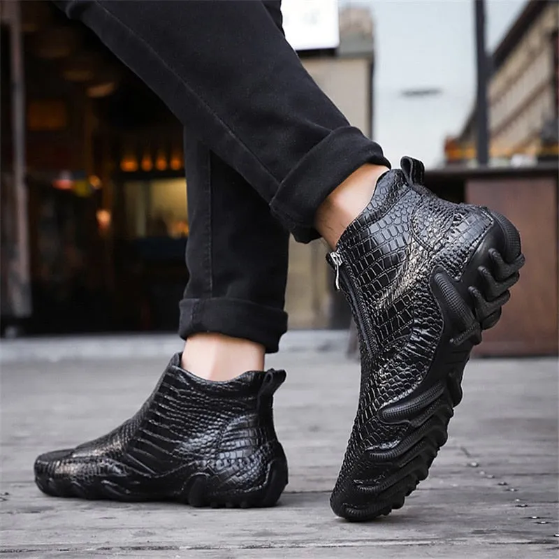 Luxury British Alligator Leather Slip-On Ankle Boots