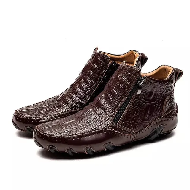 Luxury British Alligator Leather Slip-On Ankle Boots