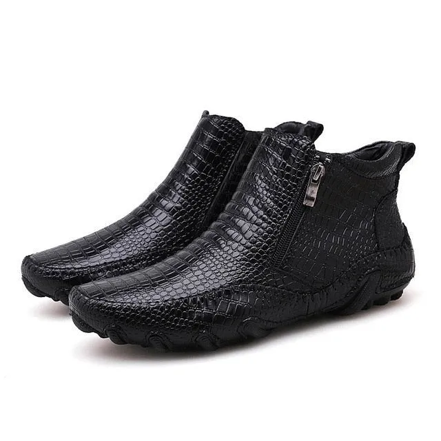 Luxury British Alligator Leather Slip-On Ankle Boots