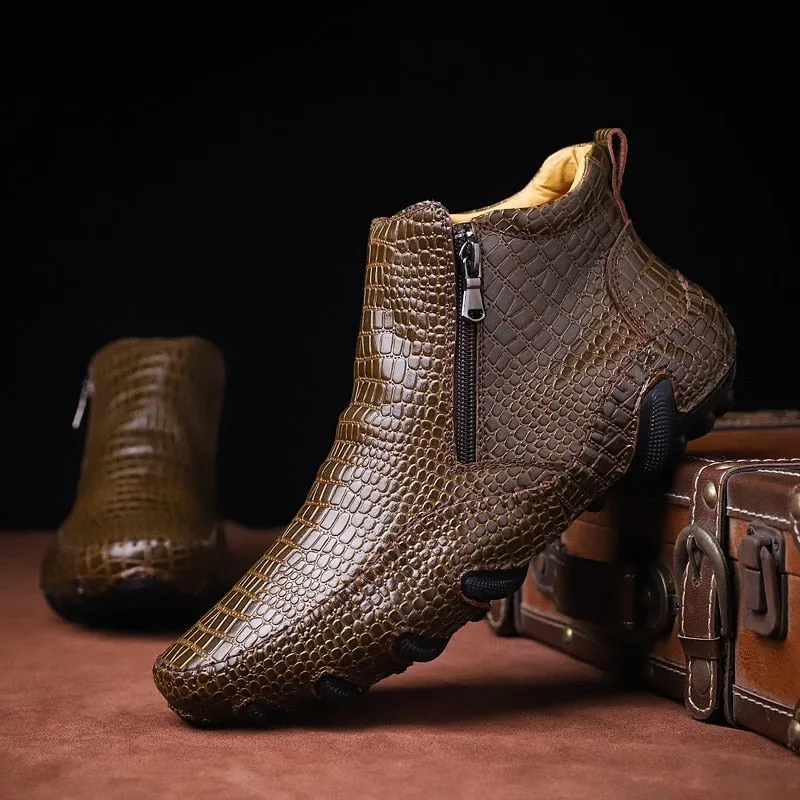 Luxury British Alligator Leather Slip-On Ankle Boots