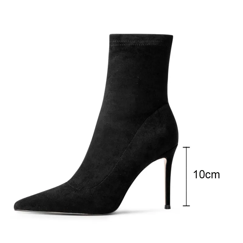 Luxury Flock Thin Heel Ankle Boots